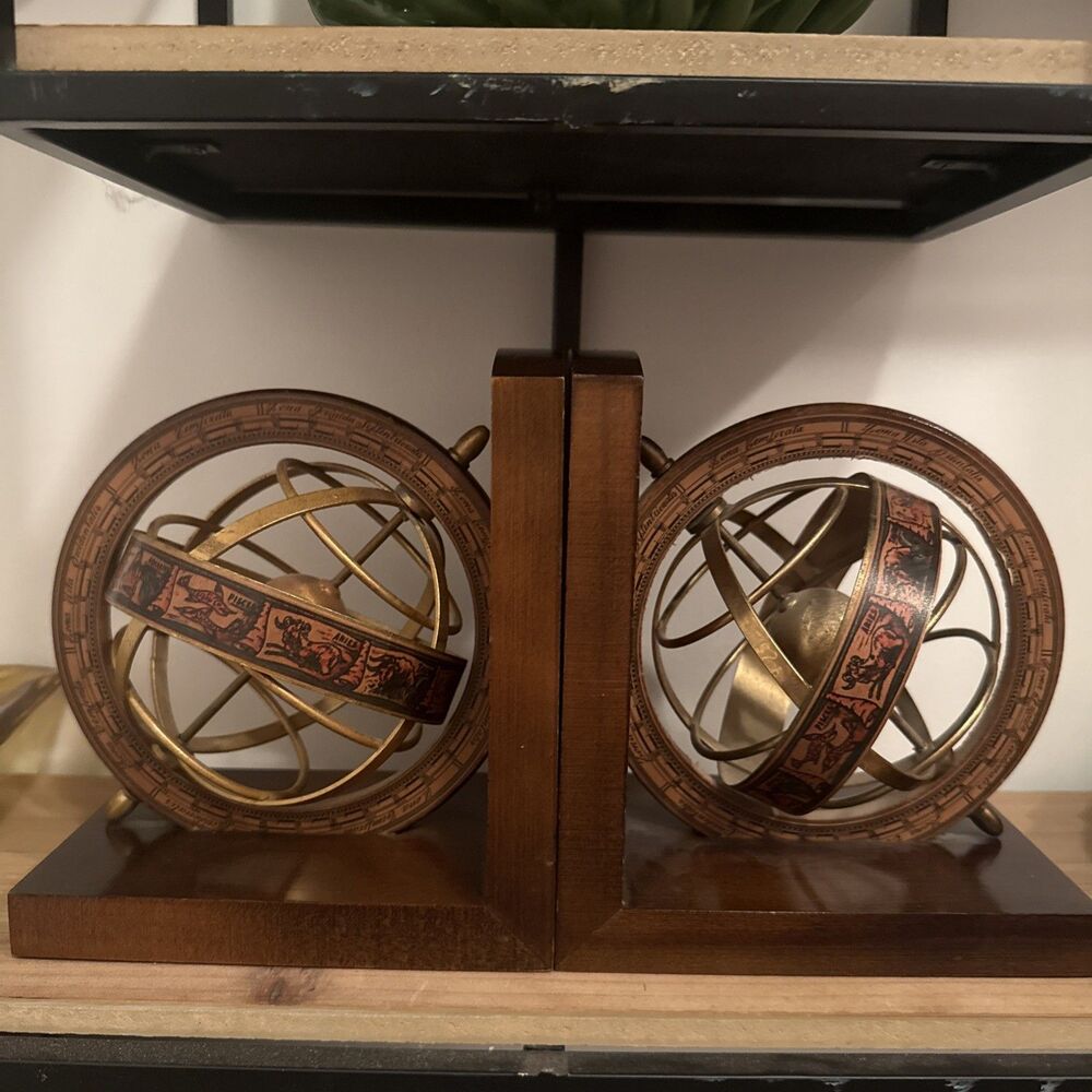 Vintage Zodiac Globe Olde World Bookends Italian Armillary Sphere Astrological